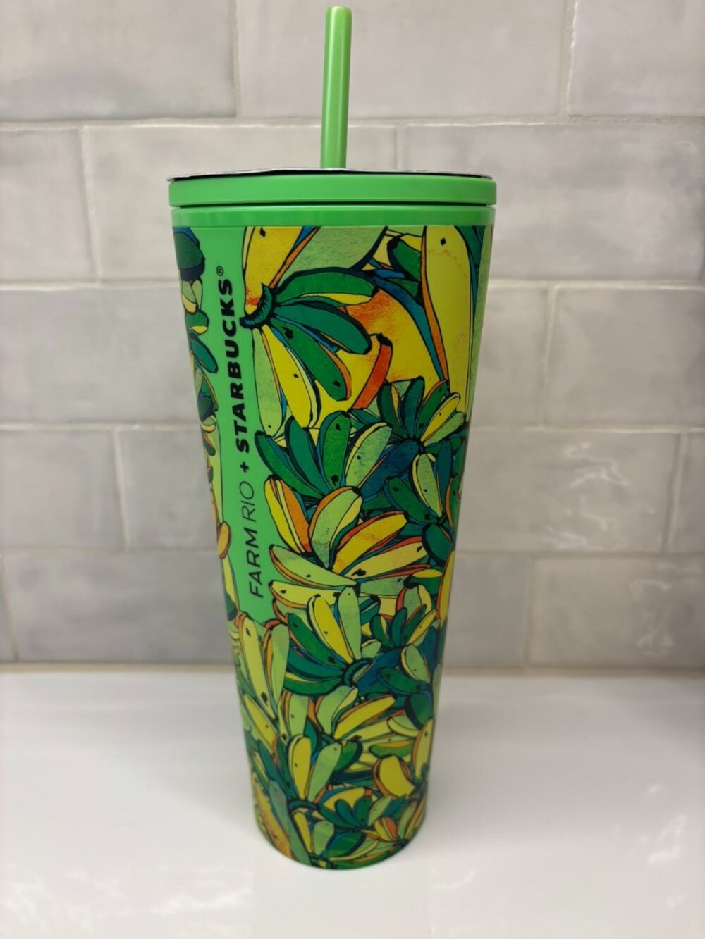 NEW STARBUCKS x Farm Rio Tropical Banana Print Cold Cup Tumbler 24oz Lid & Straw